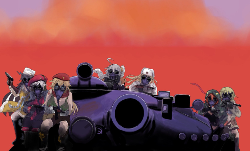 6+girls, ahoge, aiming_at_viewer, ak-47, ak47_(girls_frontline), as_val, as_val_(girls_frontline), assault_rifle