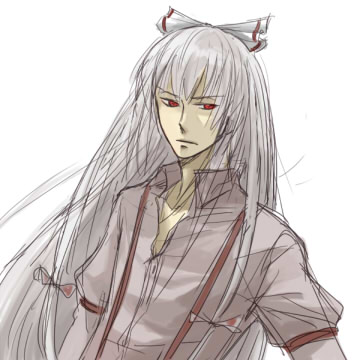 fujiwara_no_mokou, genderswap, hair_ribbon, kebin, kibin, lowres, ribbon, sketch