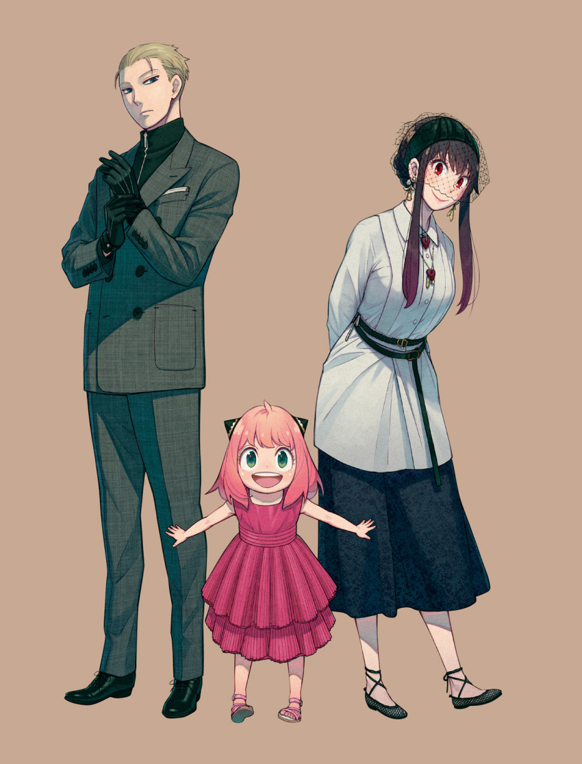 1boy, 2girls, alternate_costume, ania_(spy_x_family), dior, dress, endou_tatsuya, father_and_daughter
