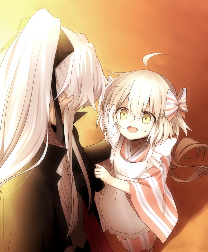 1boy, 1girl, ahoge, amakusa_shirou_(fate), black_headband, black_jacket, fate/grand_order, fate_(series)
