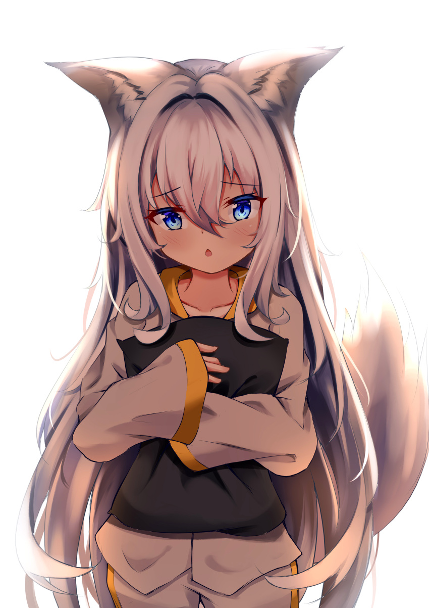 1girl, absurdres, animal_ears, blue_eyes, chestnut_mouth, highres, juiceneko, long_hair