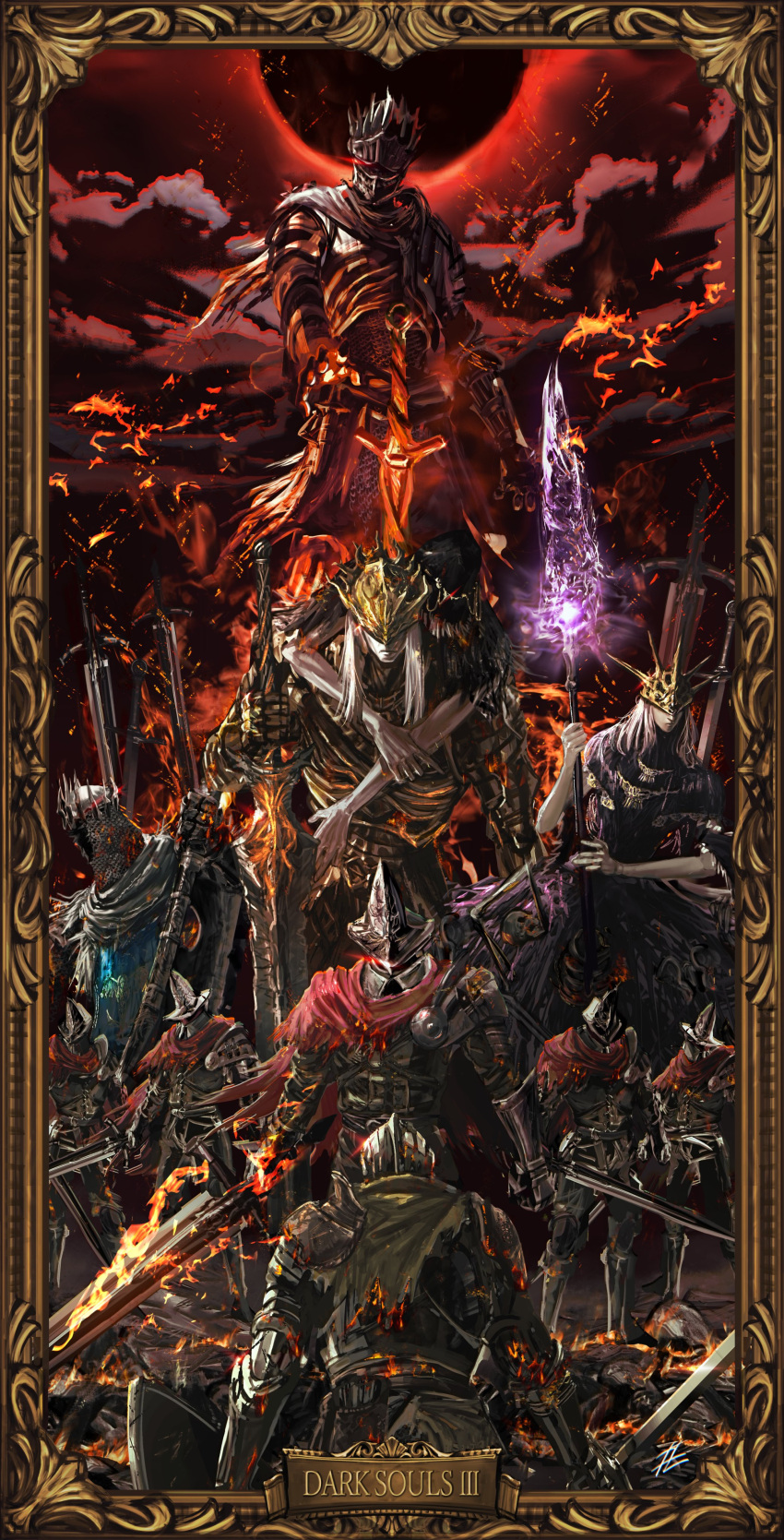 6+boys, absurdres, abyss_watcher, aldrich_devourer_of_gods, armor, arms_around_neck, ashen_one_(dark_souls_3), boots