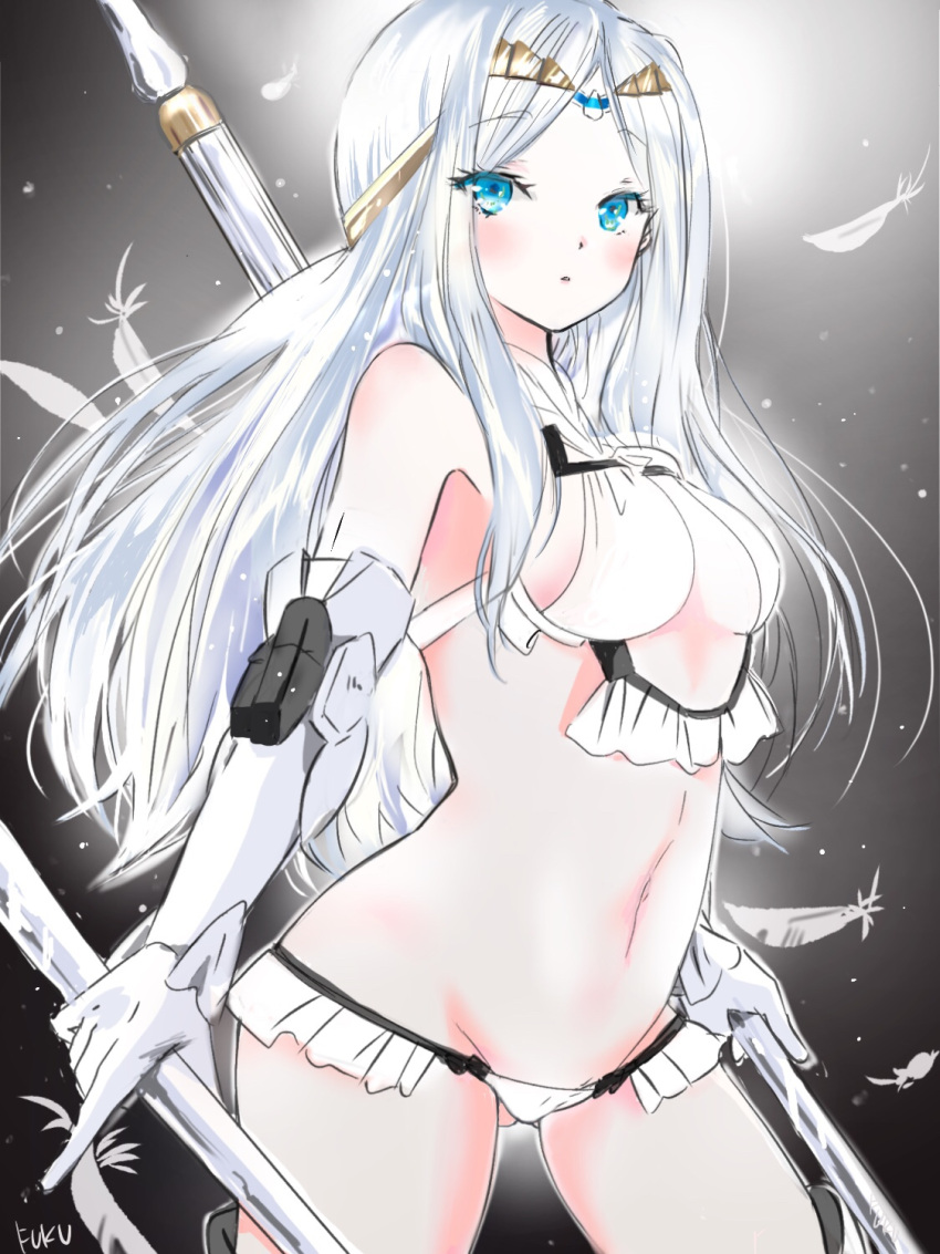 1girl, bangs, bare_shoulders, bikini, blue_eyes, breasts, elbow_gloves, fate/grand_order