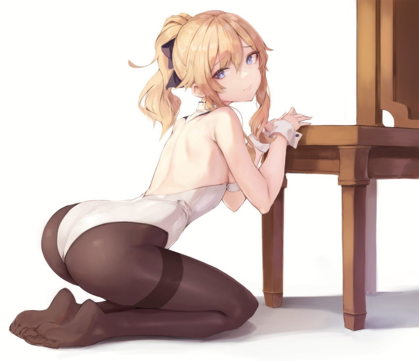 1girl, alternate_costume, ass, bangs, bare_shoulders, black_bow, blue_eyes, blush