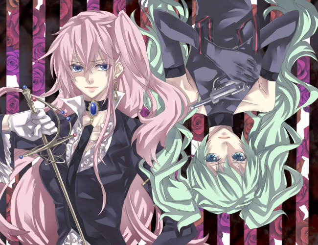 aqua_eyes, aqua_hair, bad_id, blue_eyes, earrings, elbow_gloves, gamu, gloves