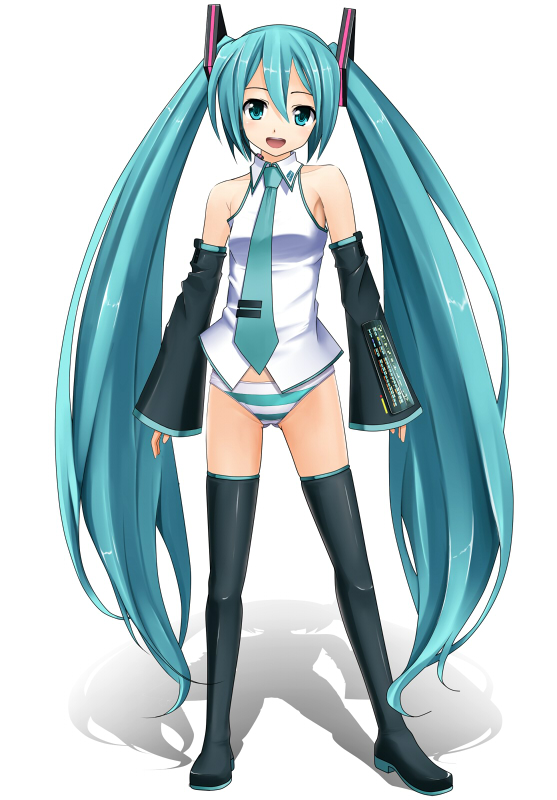 aqua_eyes, aqua_hair, detached_sleeves, eto, hatsune_miku, headset, long_hair, necktie