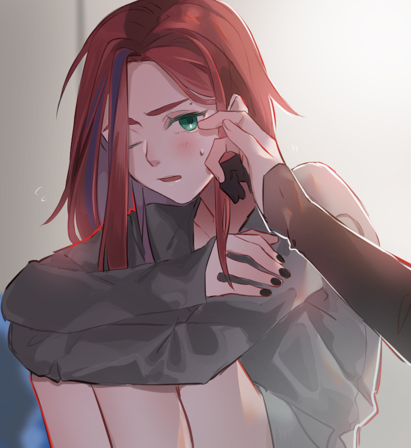 1boy, 1girl, apex_legends, black_gloves, black_nails, blush, brother_and_sister, crypto_(apex_legends)
