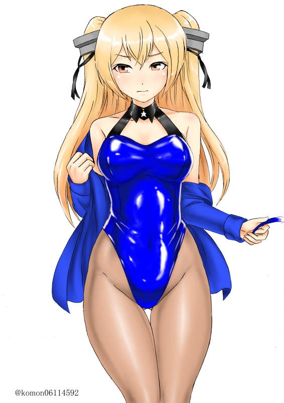1girl, adapted_costume, animal_ears, blue_leotard, bow, bowtie, breasts, brown_eyes