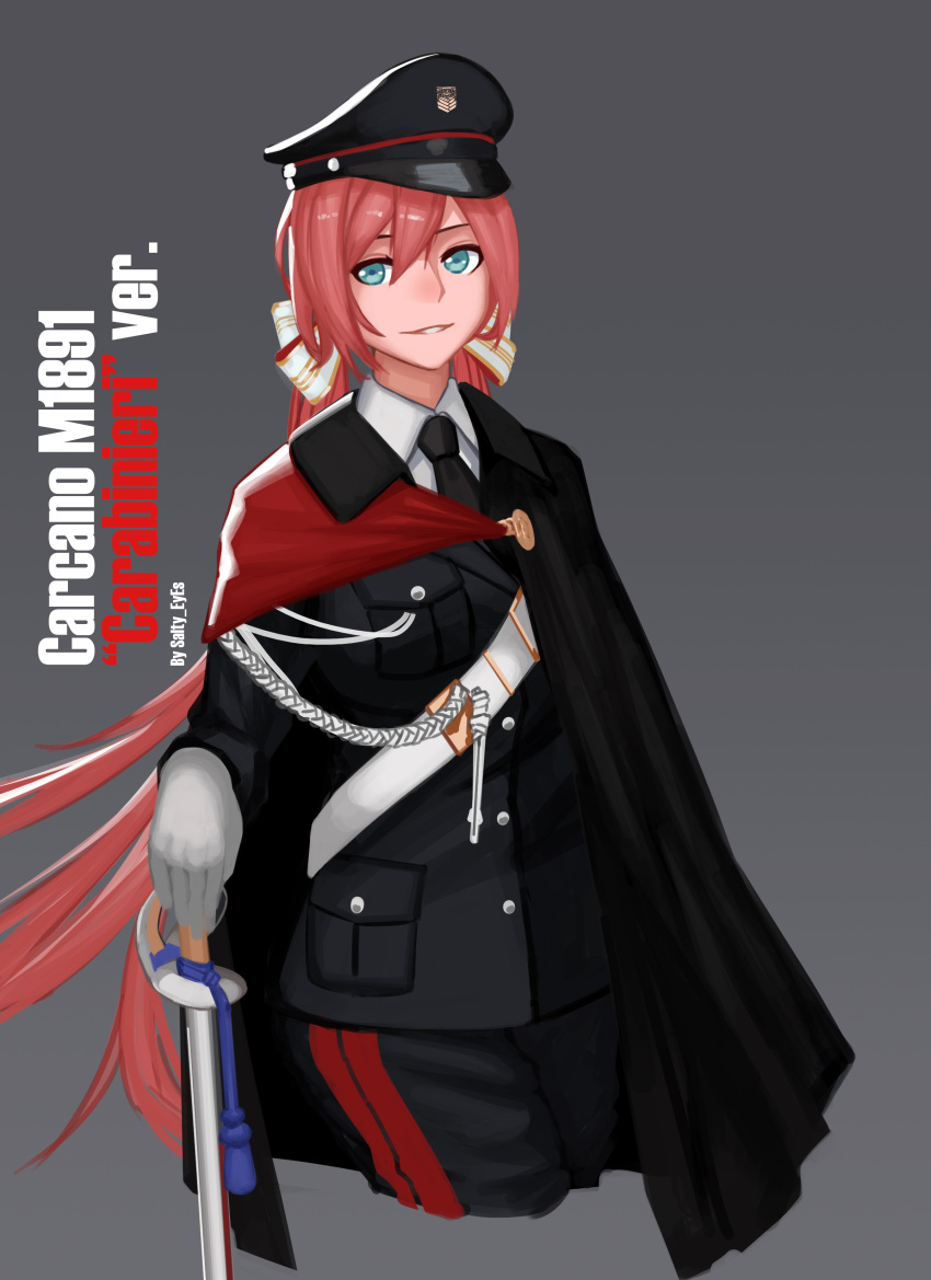 1girl, absurdres, aqua_eyes, artist_name, black_cloak, black_headwear, black_jacket, black_neckwear