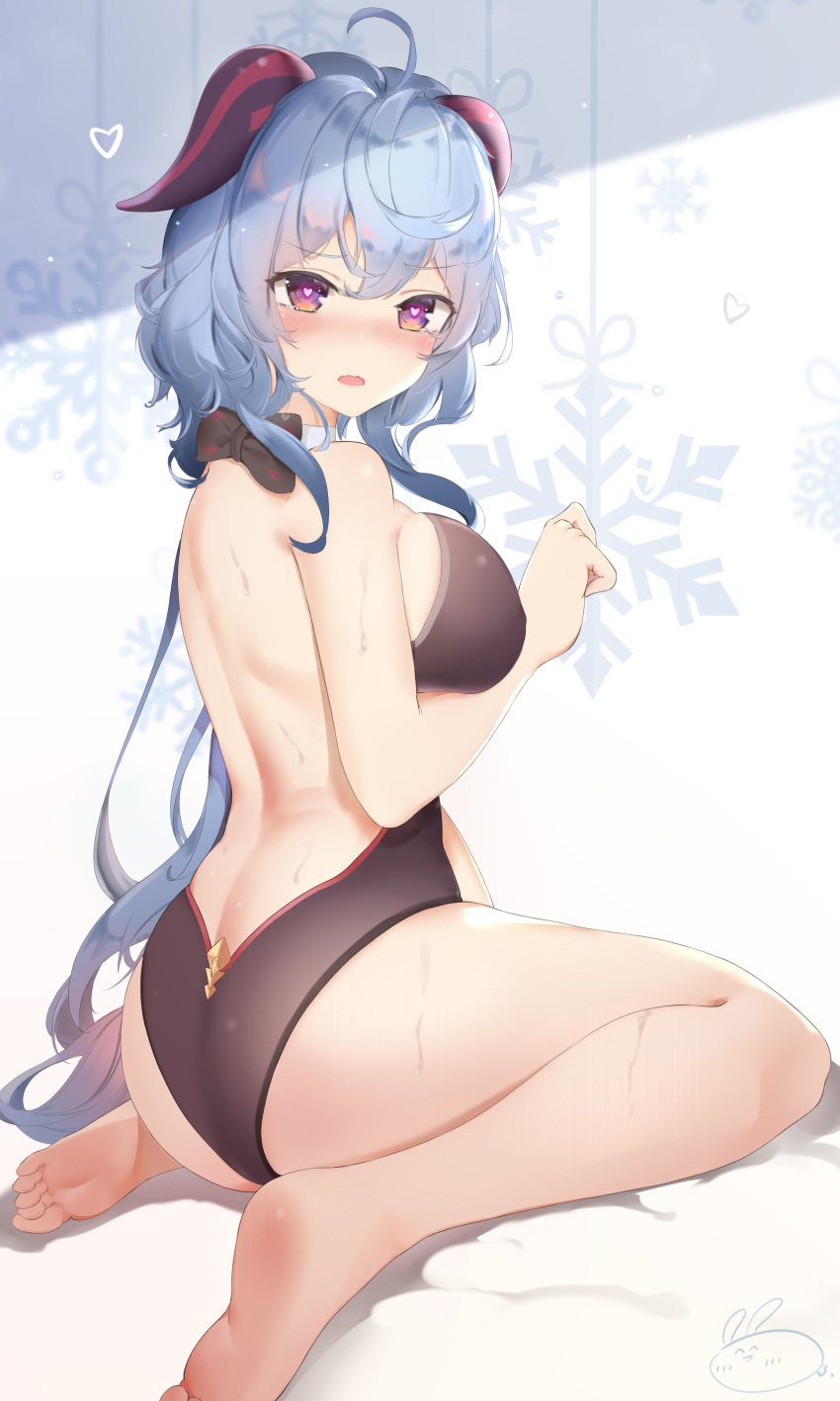 1, 1girl, absurdres, ahoge, ass, back, backless_leotard, bare_arms