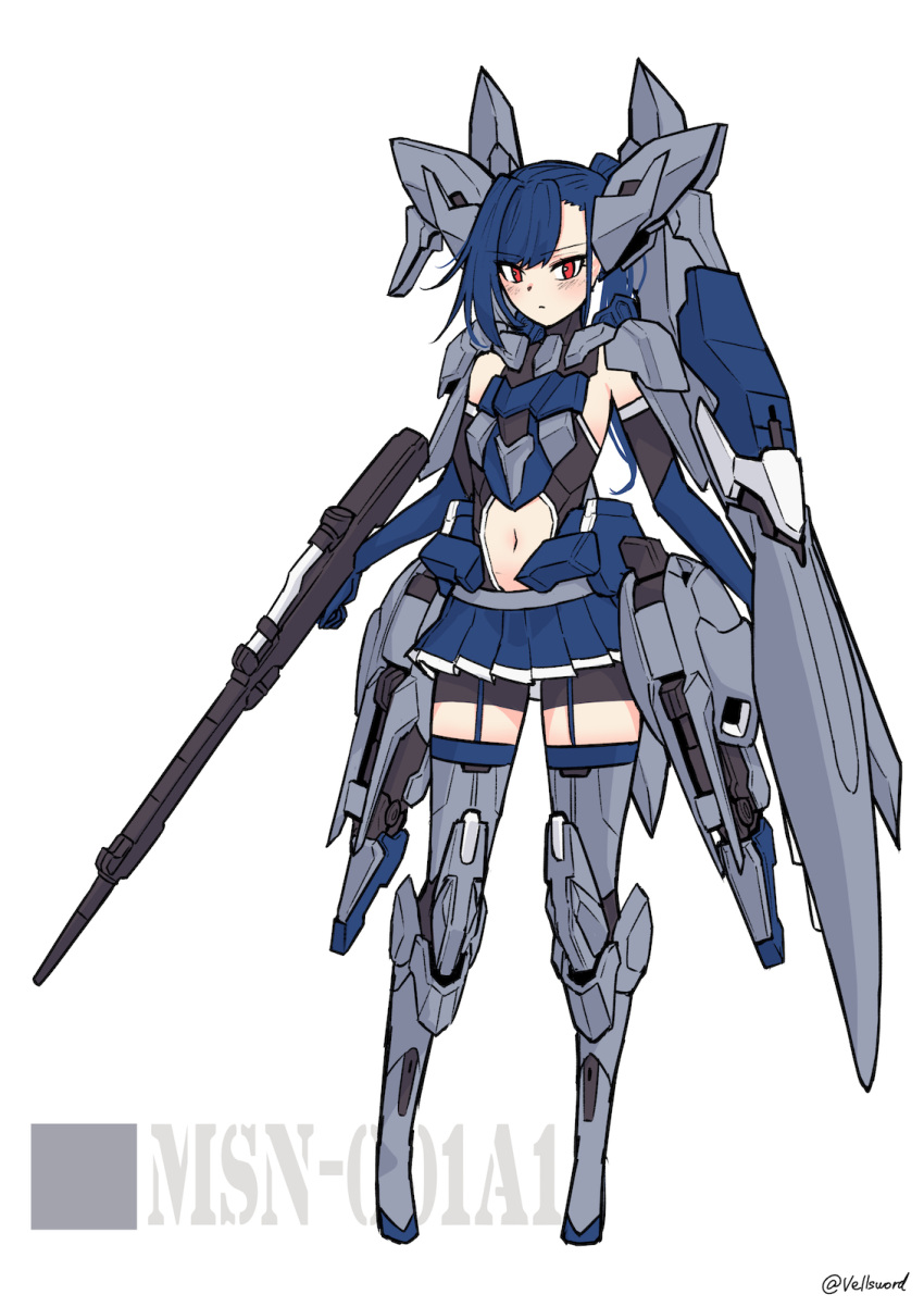 armpit_peek, bangs, blue_hair, blue_skirt, clothing_cutout, delta_plus, elbow_gloves, eyebrows_visible_through_hair