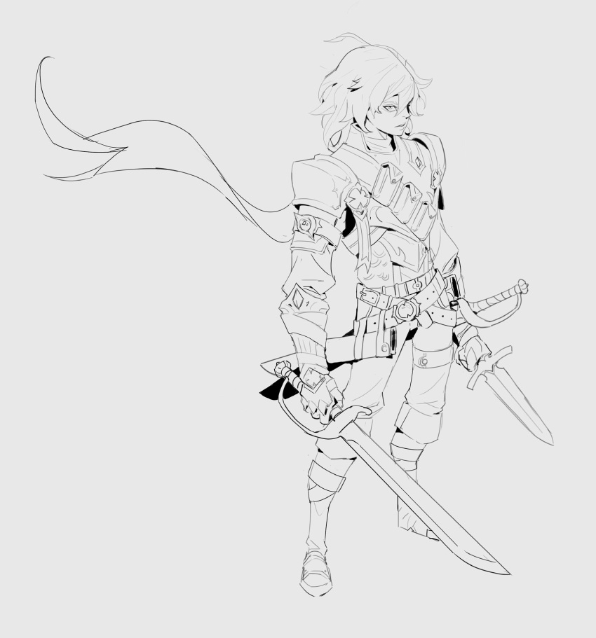 armor, bandolier, cutlass_(sword), dagger, dual_wielding, fantasy, gull_nullminar, half-elf
