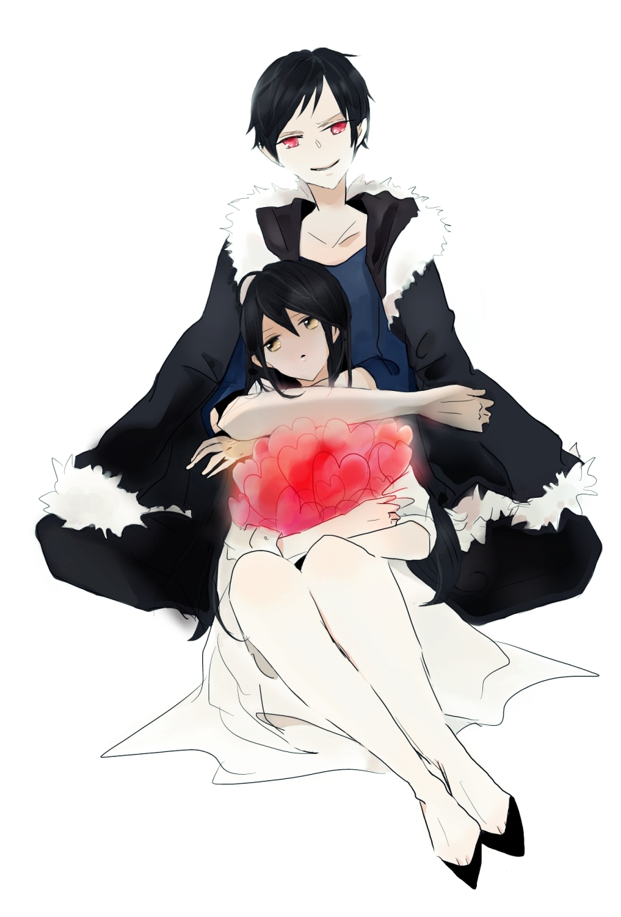 black_hair, brown_eyes, couple, durarara!!, ek_ko, hug, jacket, labcoat