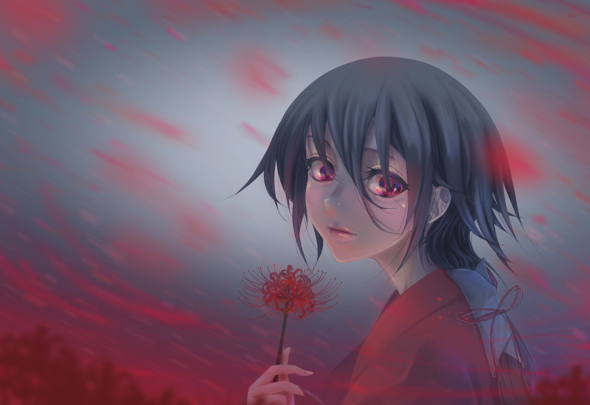 1girl, aisora_cyan, black_hair, blue_eyes, bright_pupils, clip_studio_paint_(medium), closed_mouth, commentary_request