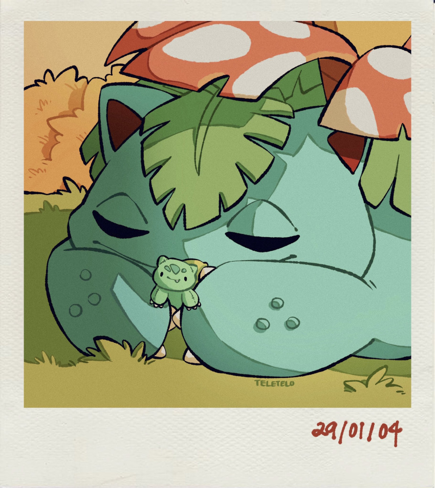 2004, age_progression, bulbasaur, closed_eyes, doll_hug, flower, gen_1_pokemon, highres