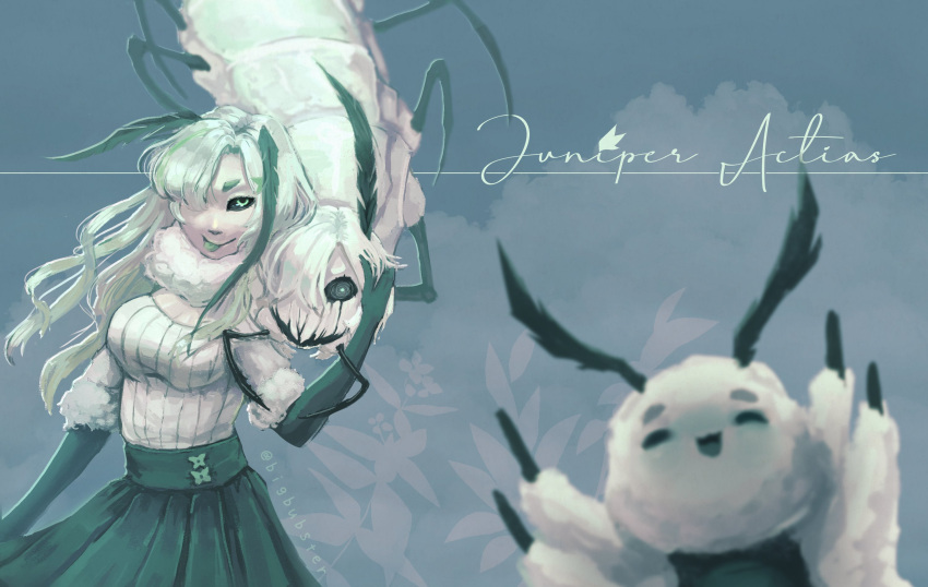 1girl, arthropod_girl, bigbuggs, black_sclera, colored_sclera, english_commentary, extra_arms, green_eyes
