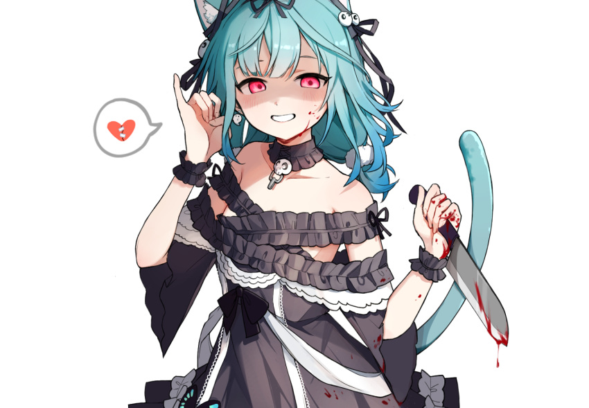 1girl, animal_ear_fluff, animal_ears, bare_shoulders, black_dress, blood, blood_on_face, bloody_clothes