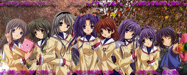 banner, clannad, fujibayashi_kyou, fujibayashi_ryou, furukawa_nagisa, ibuki_fuuko, ichinose_kotomi, key