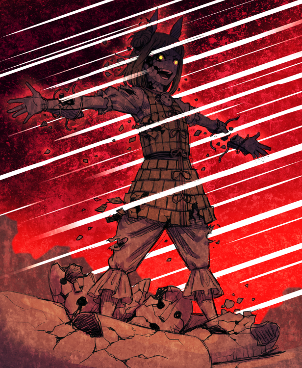 1girl, armor, armored_dress, blonde_hair, broken, broken_armor, commentary_request, crack