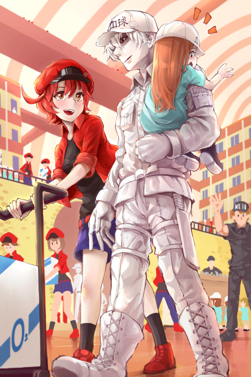 ahoge, aqua_shirt, bangs, baseball_cap, belt, black_eyes, black_footwear, black_headwear