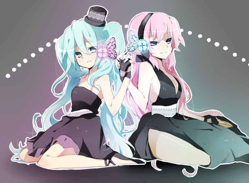 aina_(artist), aqua_eyes, aqua_hair, bad_id, bisuko_(bisco_mm), blue_eyes, butterfly_hair_ornament, butterfly_wings