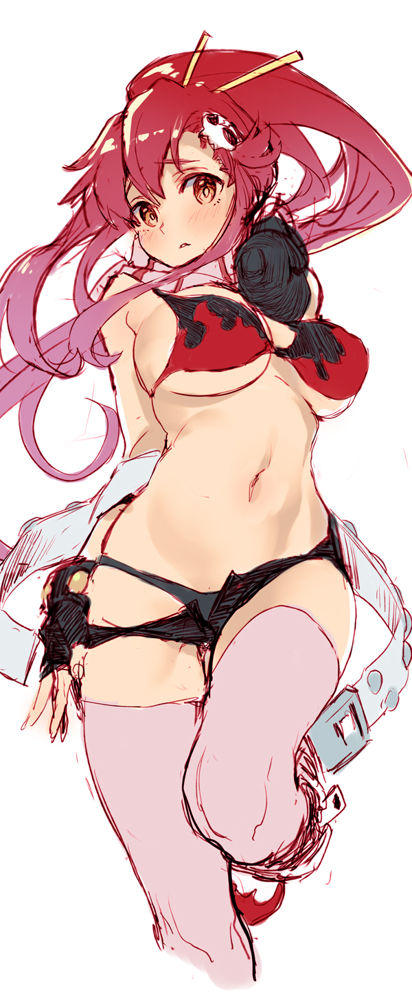 1girl, bikini, black_gloves, blush, breasts, eyebrows_visible_through_hair, eyes, fingerless_gloves