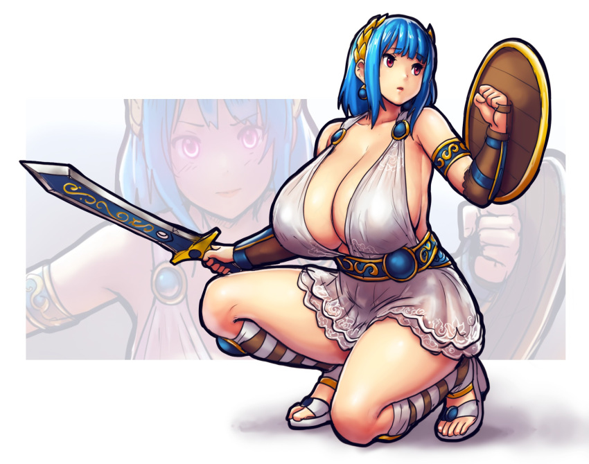 bangs, belt, blue_hair, blunt_bangs, boots, breasts, cosplay, erkaz