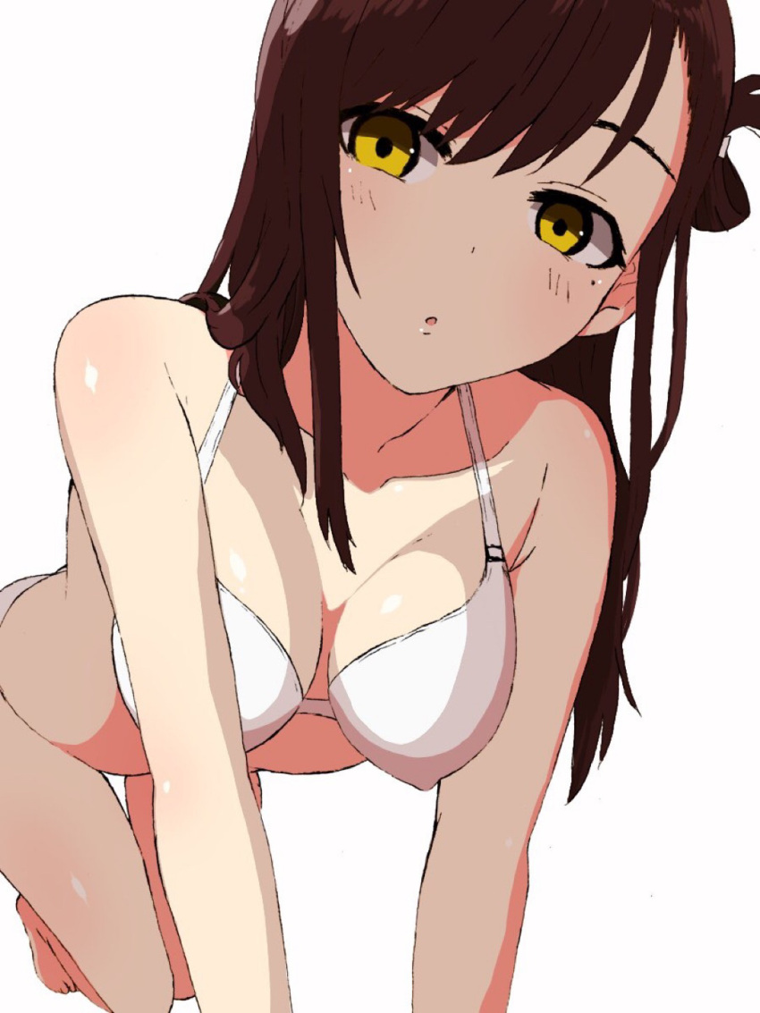 1girl, bikini, blush, breasts, brown_hair, collarbone, gakkou_gurashi!, hair_ornament