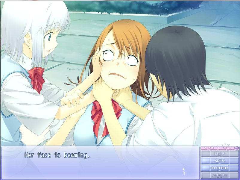 blue_eyes, game_cg, kagami_kouhei, nanjou_kyoka, orange_hair, scared, school_uniform, shiraki_aeka