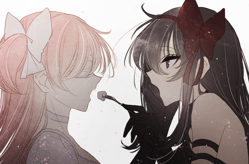 2girls, absurdres, akemi_homura, akuma_homura, backless_dress, backless_outfit, bandages, bandages_over_eyes