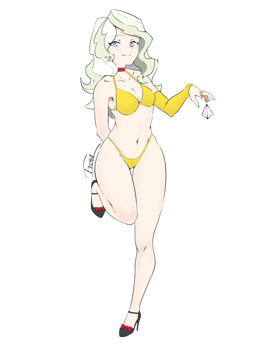 1girl, absurdres, artist_name, bare_shoulders, bikini, choker, commentary, diana_cavendish