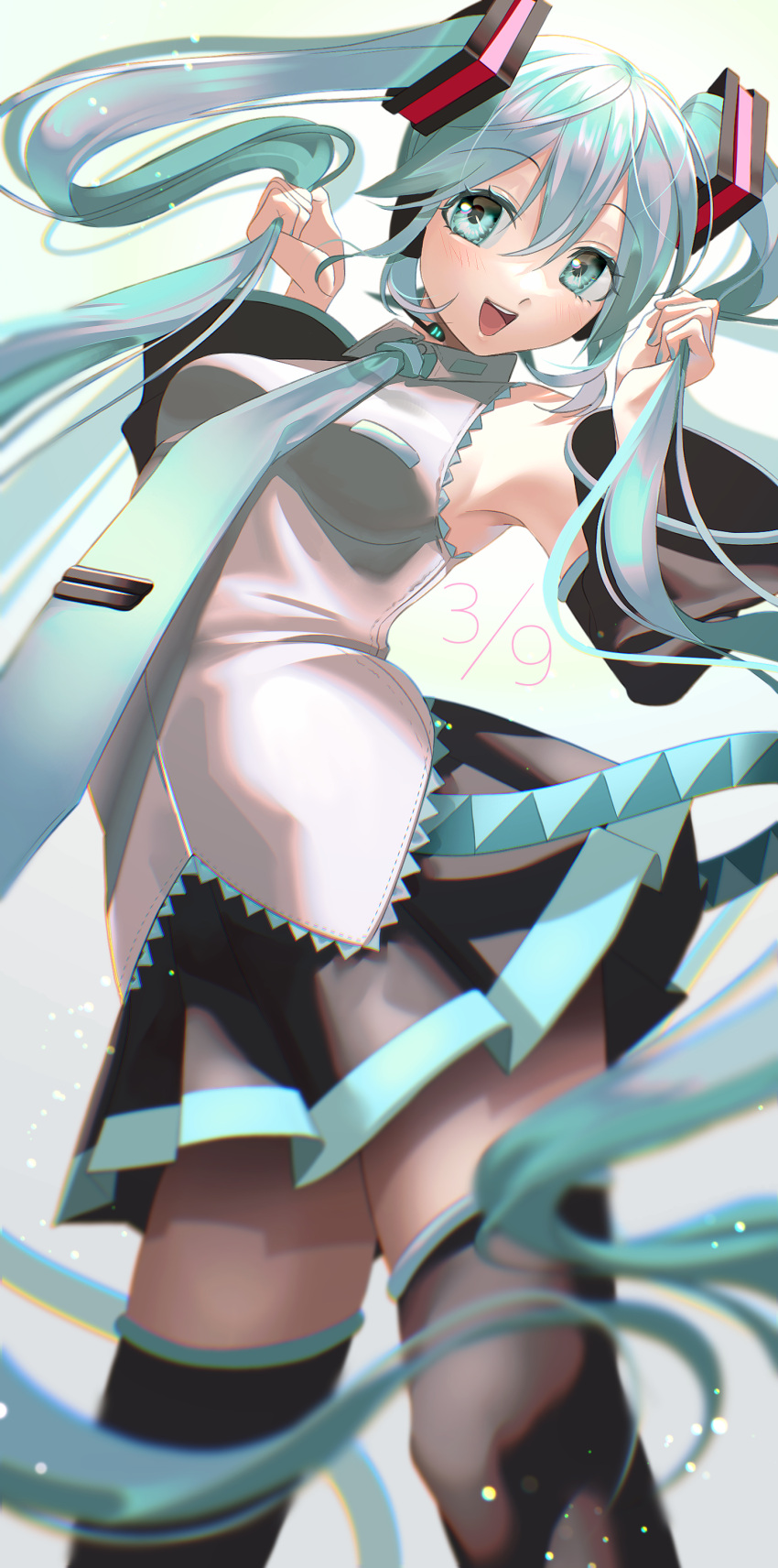 1girl, 39, absurdly_long_hair, absurdres, aqua_belt, aqua_eyes, aqua_hair, aqua_nails