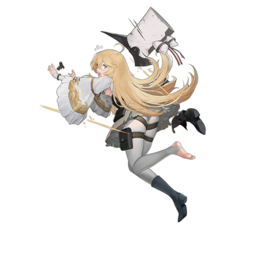 1girl, alternate_costume, ass, back, bag, black_footwear, blonde_hair, blue_footwear