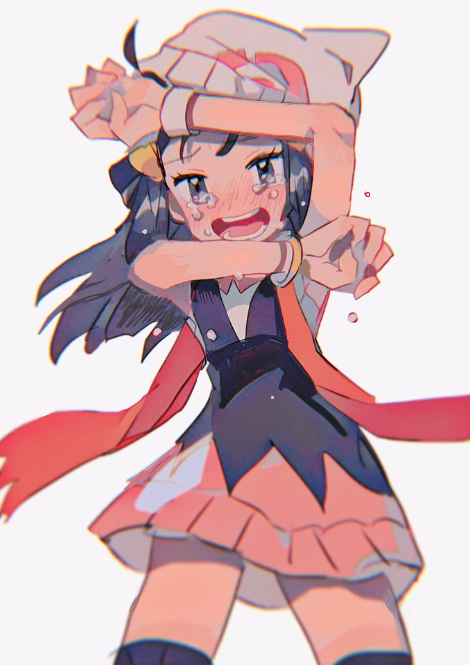 1girl, bangs, beanie, black_hair, black_legwear, blurry, blush, bracelet
