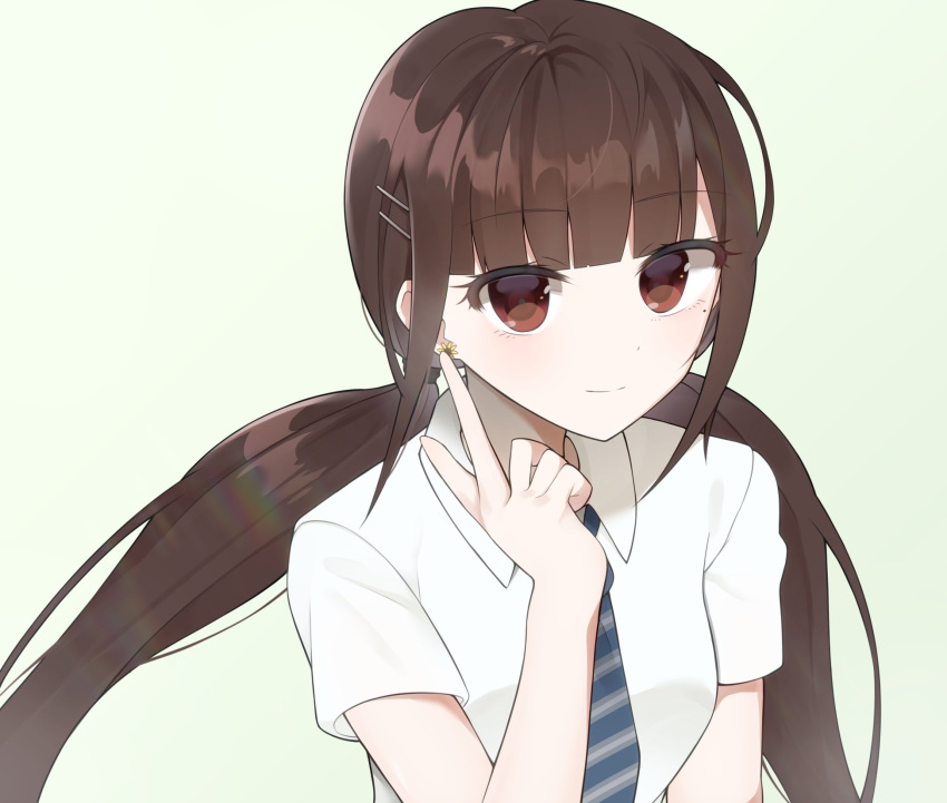 1girl, bangs, brown_hair, commentary_request, dangan_ronpa_(series), dangan_ronpa_v3:_killing_harmony, earrings, flower_earrings