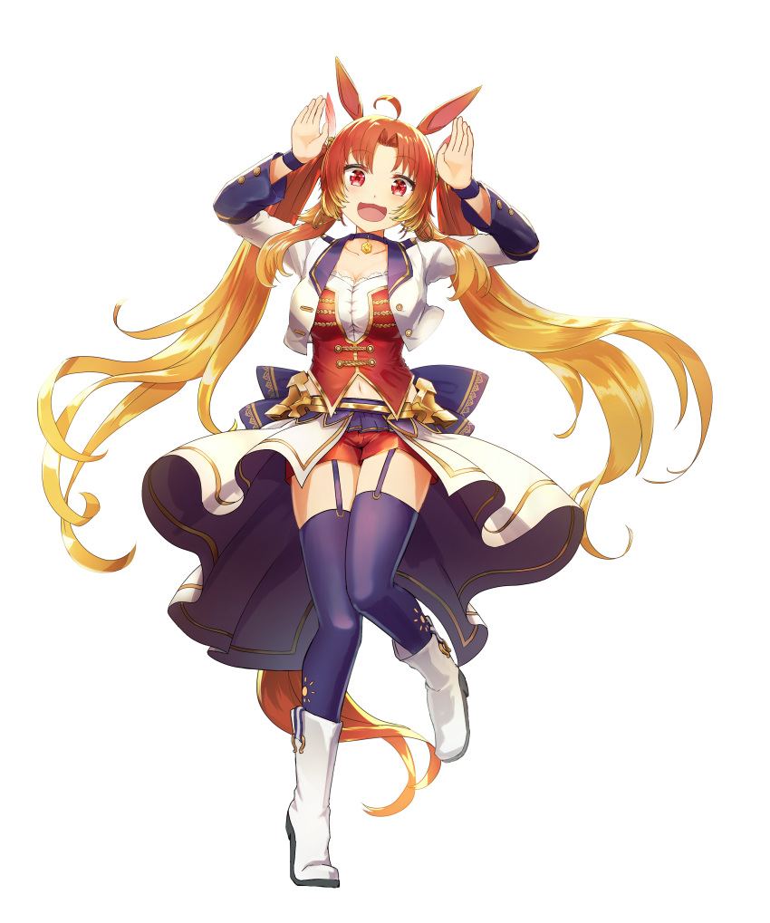 1girl, absurdres, ahoge, animal_ears, axel-v, bangs, black_legwear, breasts