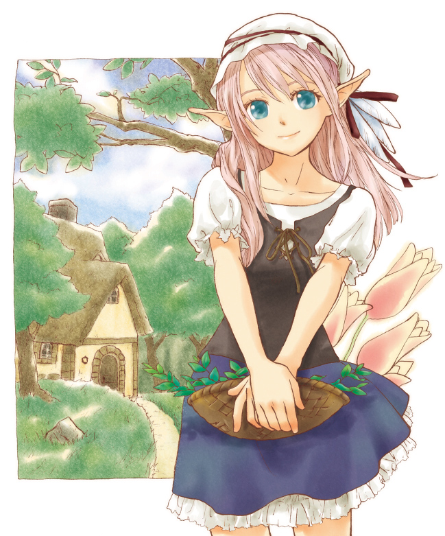 cynthia_(dq4), dragon_quest, dragon_quest_iv, elf, flower, hat, long_hair, pink_hair, pointy_ears, skirt, togeari_kaisanbutsu
