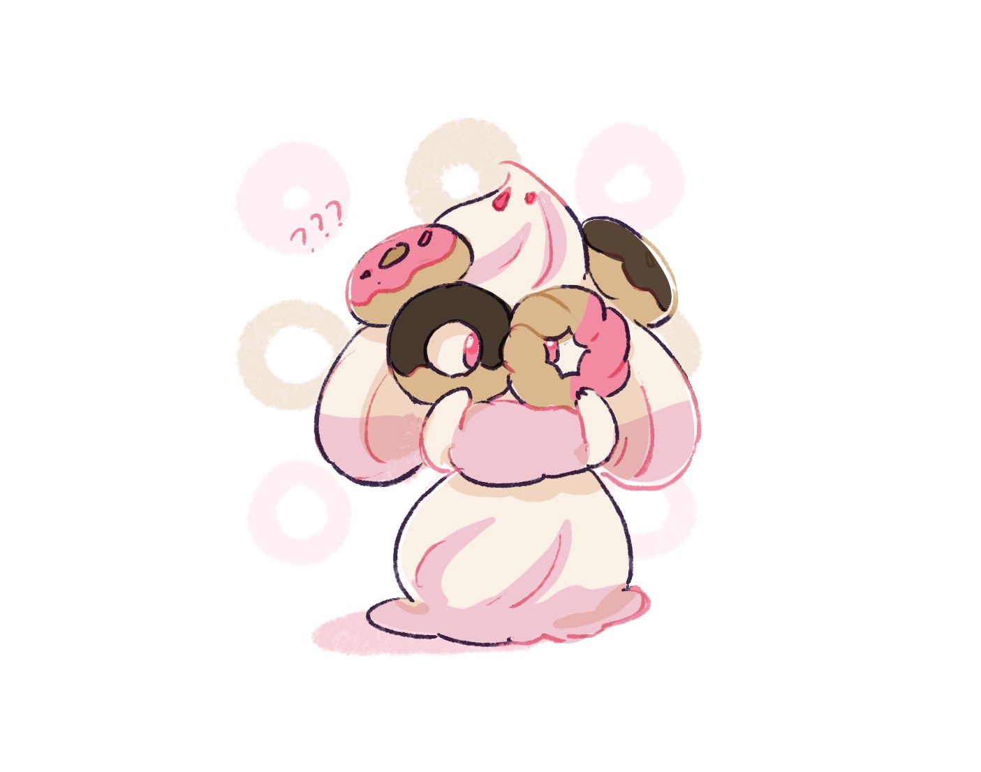 ?, ??, alcremie, doughnut, draw_pann33, food, gen_8_pokemon, hands_up