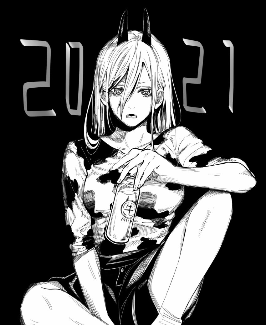 +_+, 1girl, 2021, alternate_costume, animal_print, between_legs, black_background, bottle