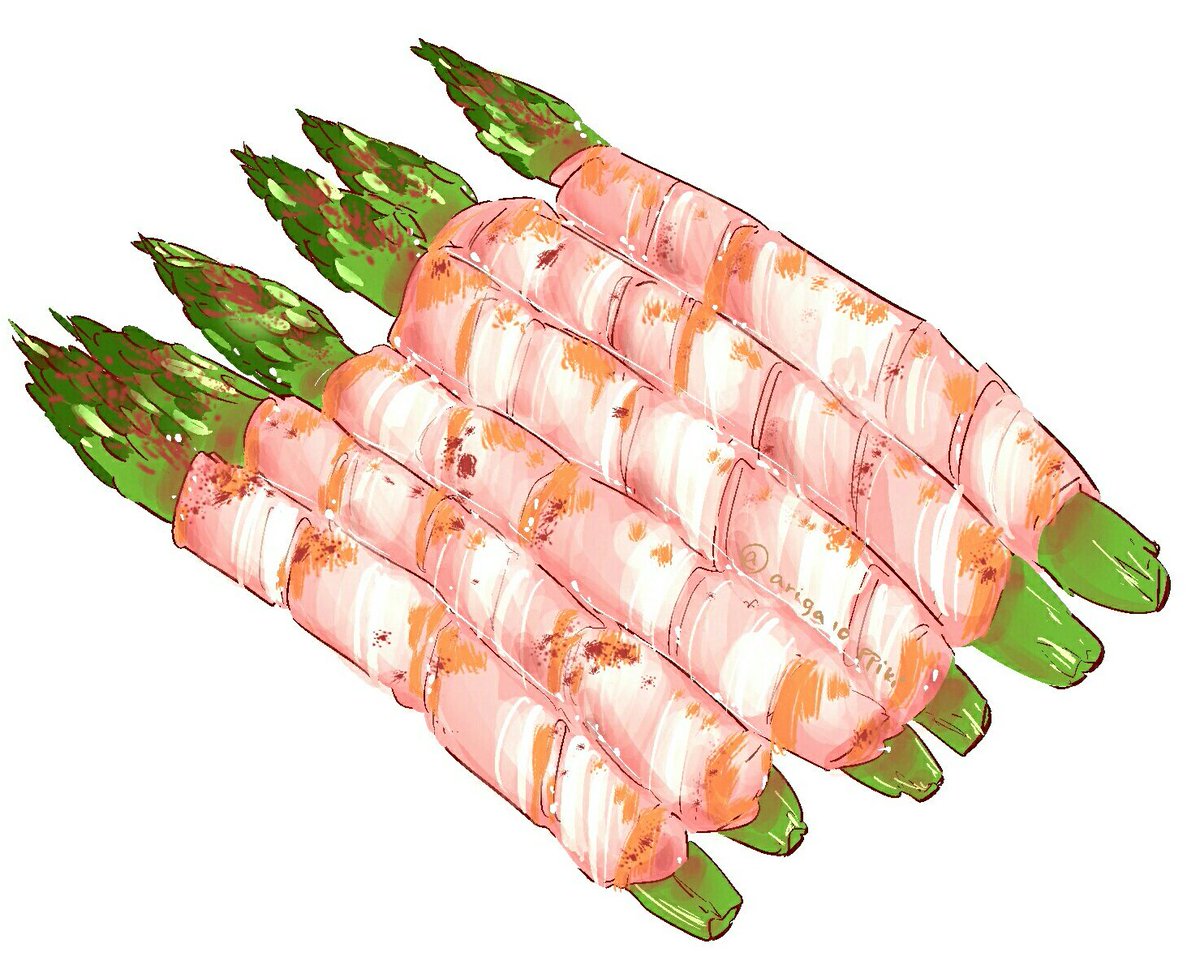 arinko_(a_ringo_hoppe), artist_name, asparagus, bacon, commentary_request, food, food_focus, jpeg_artifacts