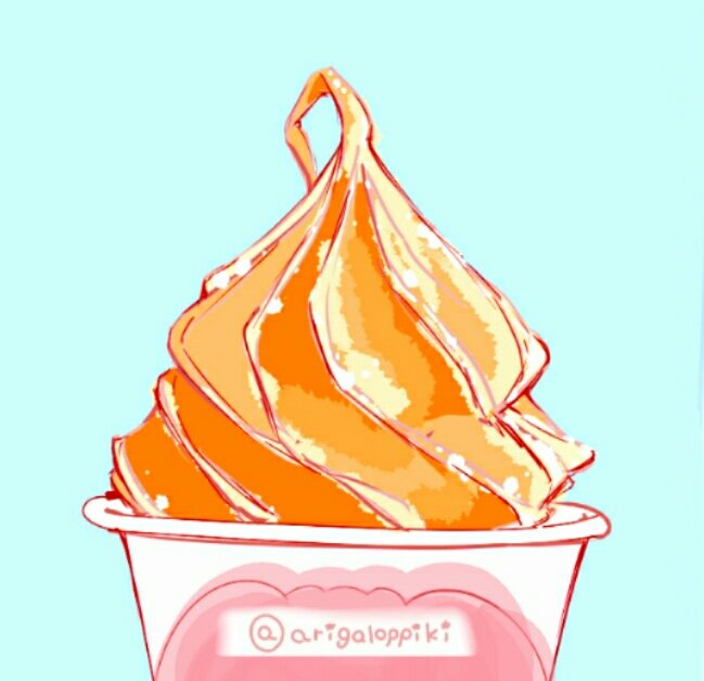 arinko_(a_ringo_hoppe), artist_name, blue_background, cup, disposable_cup, food, food_focus, ice_cream