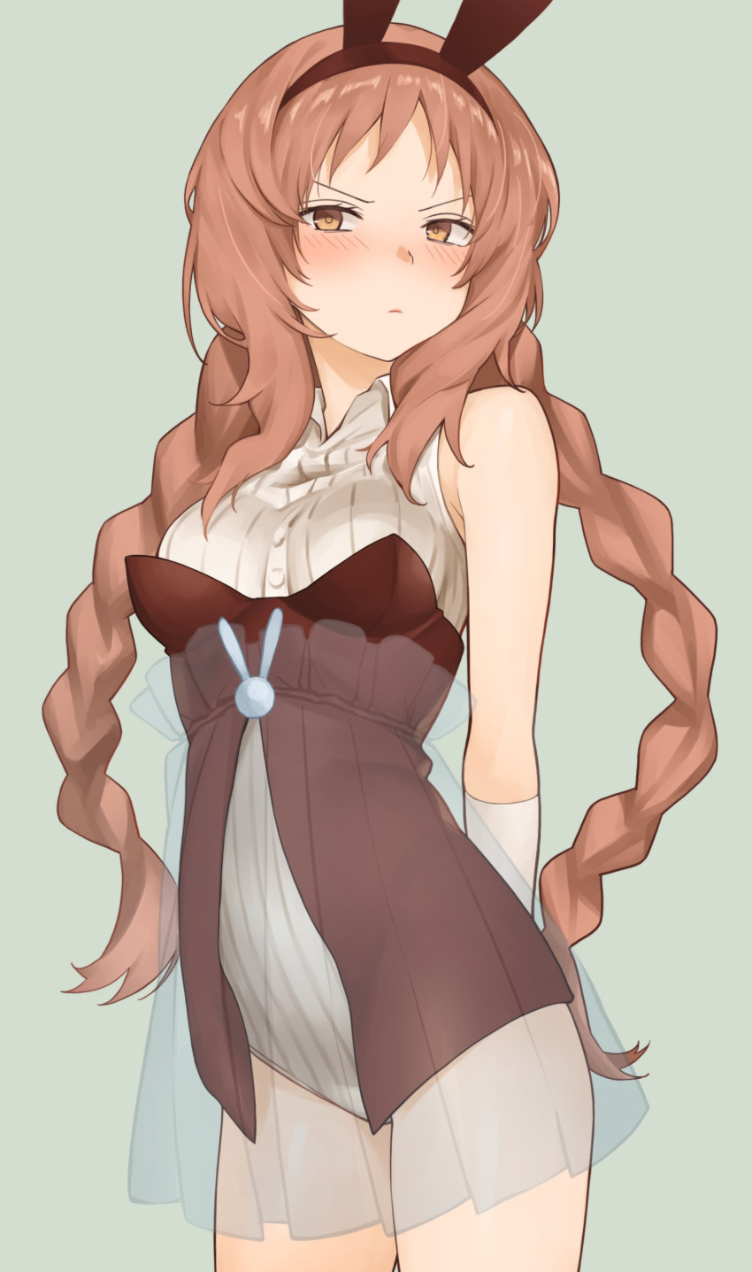 1girl, absurdres, animal_ears, bare_shoulders, blush, braid, breasts, brown_eyes