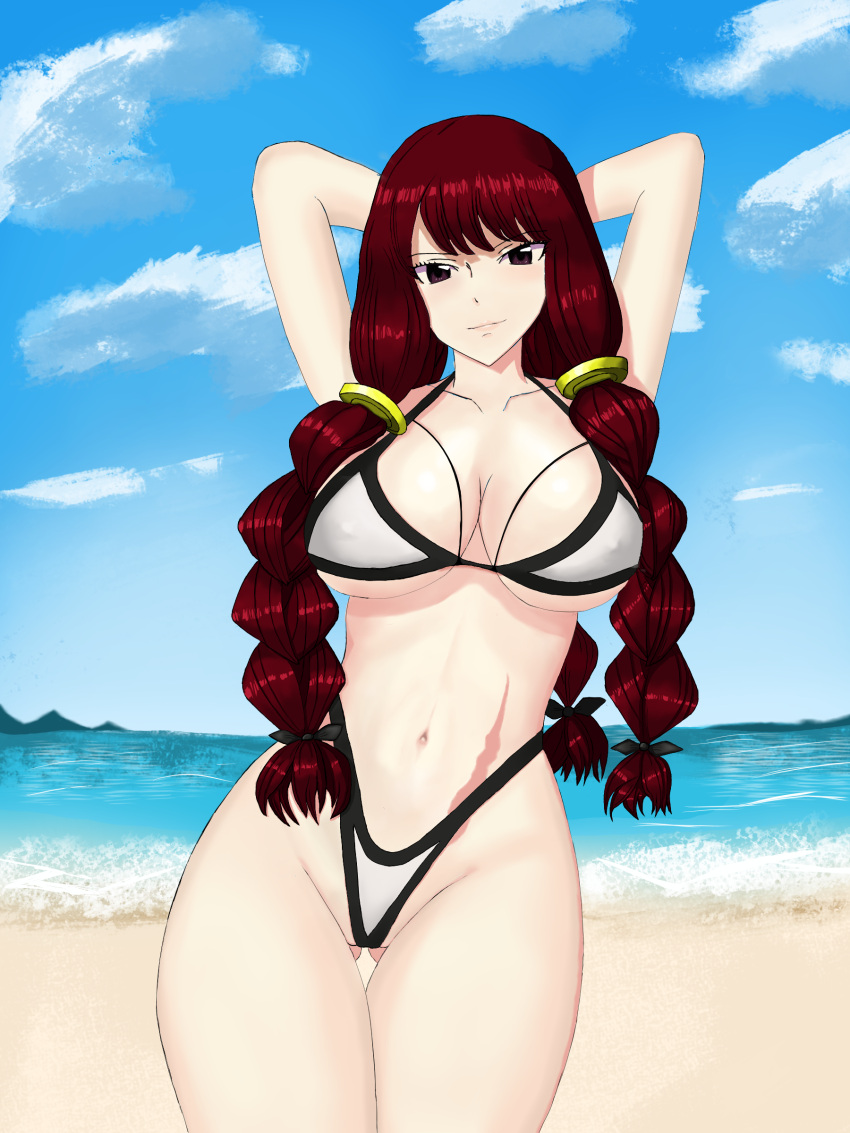 1girl, absurdres, beach, bikini, breasts, fairy_tail, highleg, highleg_bikini