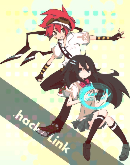 .hack//link, amagi_saika, bad_id, black_hair, ciel_arc, kuryuu_tokio, red_hair, redhead