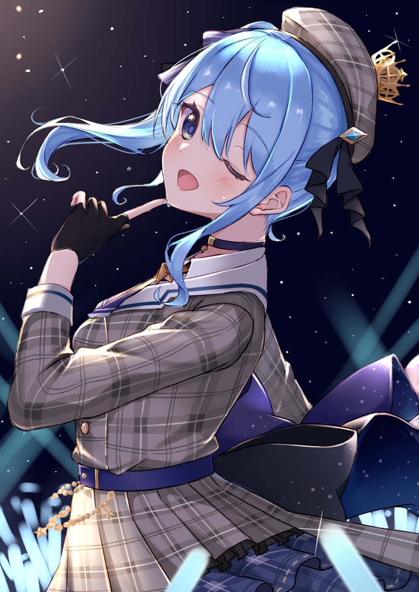 1girl, absurdres, ahoge, asymmetrical_hair, belt, beret, black_bow, black_gloves
