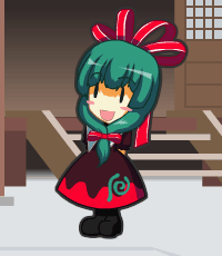 animated, animated_gif, arms_behind_back, blush_stickers, dress, gif, green_hair, hair_ribbon