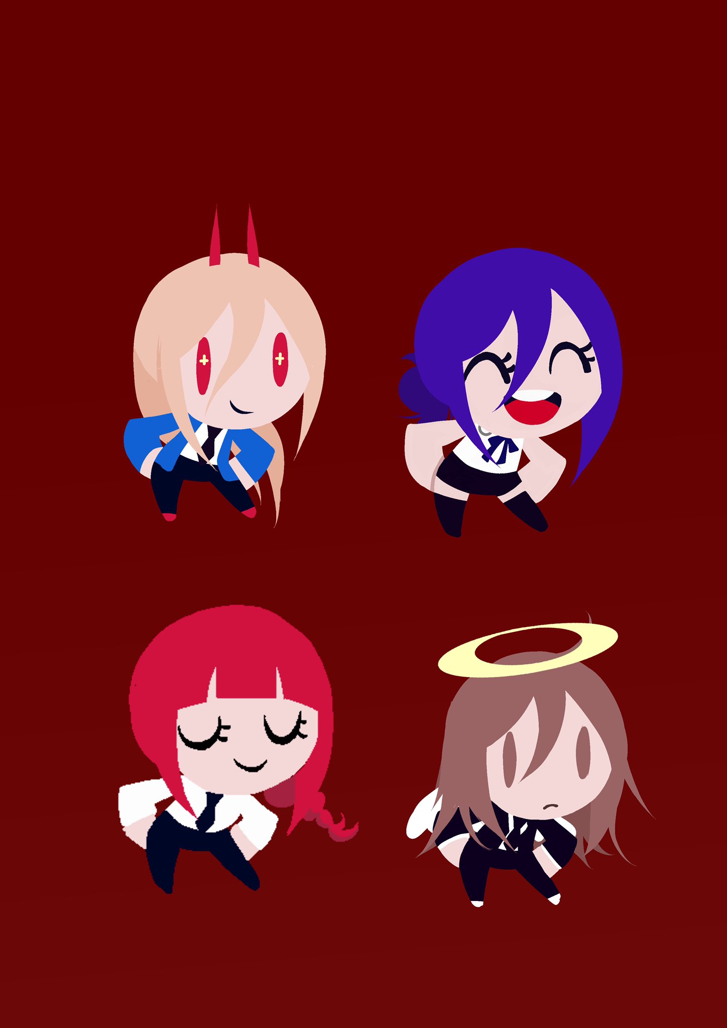 +_+, 1boy, 3girls, ^_^, alcohol, angel, angel_devil_(chainsaw_man), angel_wings