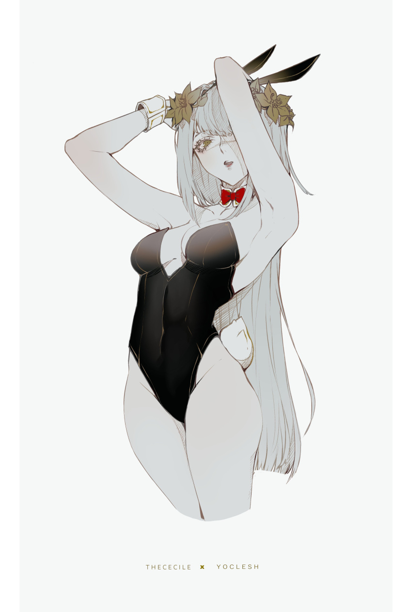 1girl, absurdres, android, animal_ears, artist_name, bangs, bare_shoulders, black_leotard