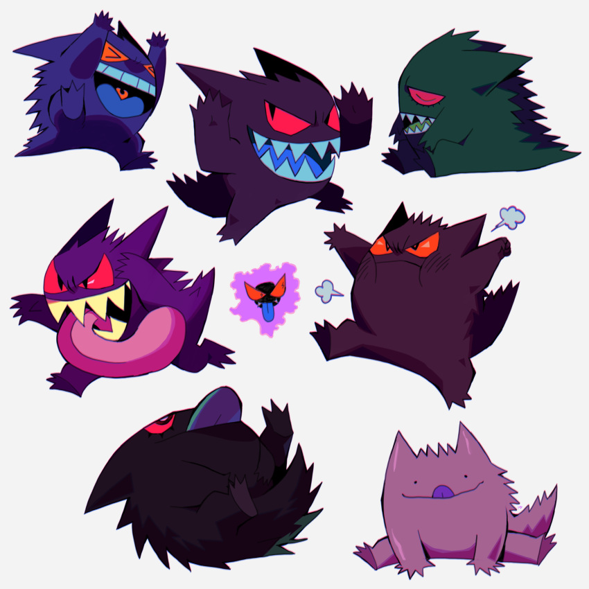 >_<, :i, absurdres, arms_up, black_eyes, closed_eyes, commentary, gastly