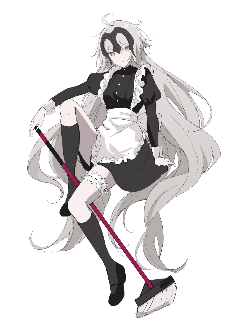 1girl, apron, black_legwear, black_shirt, fate/grand_order, fate_(series), headpiece, highres